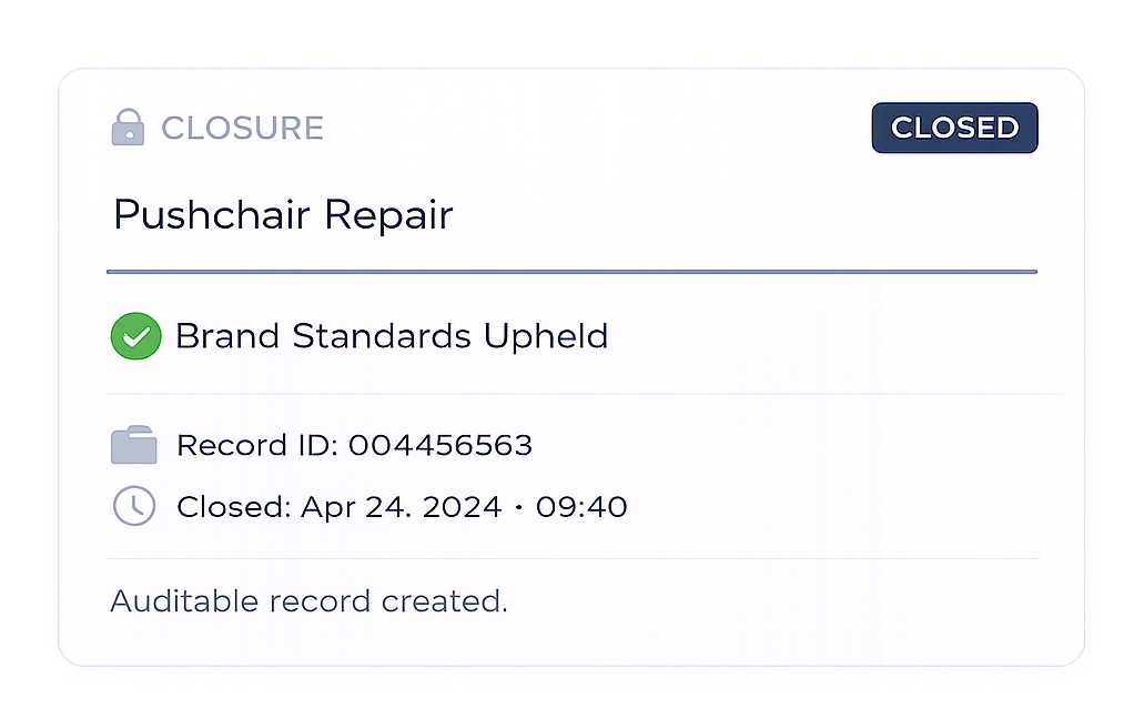 Closure notice with brand standards upheld confirmation