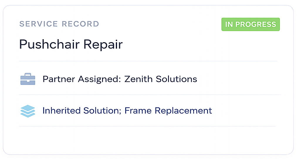 Service record for pushchair repair in progress